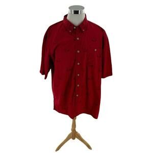 Duluth Trading Co Shirt Men 2XL Beaver Print Short Sleeve Chest Pocket Button Up